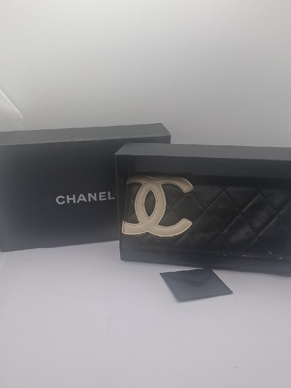 TODAY ONLY PRICE Rare Vintage CHANEL Black Quilted Leather Wallet 21 Yrs Boxed